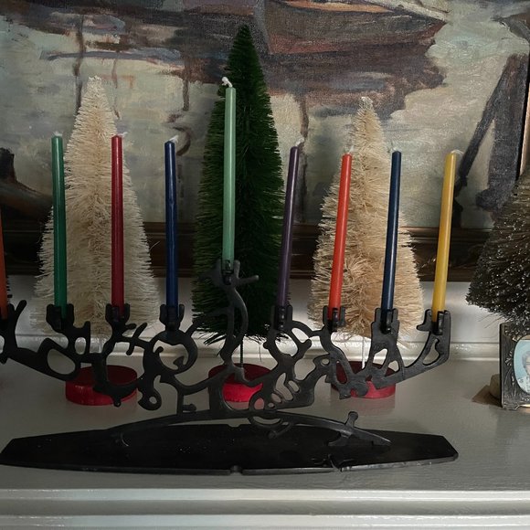 Spectacular Brutalist Industrial Style Iron Menorah Signed B W Geller - Picture 2 of 6